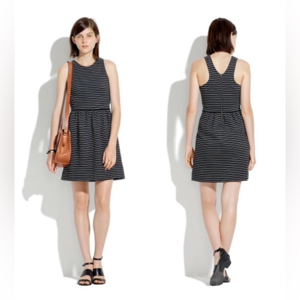 Madewell Pierside Striped Sleeveless Back Zip Mini Dress Black & White Small